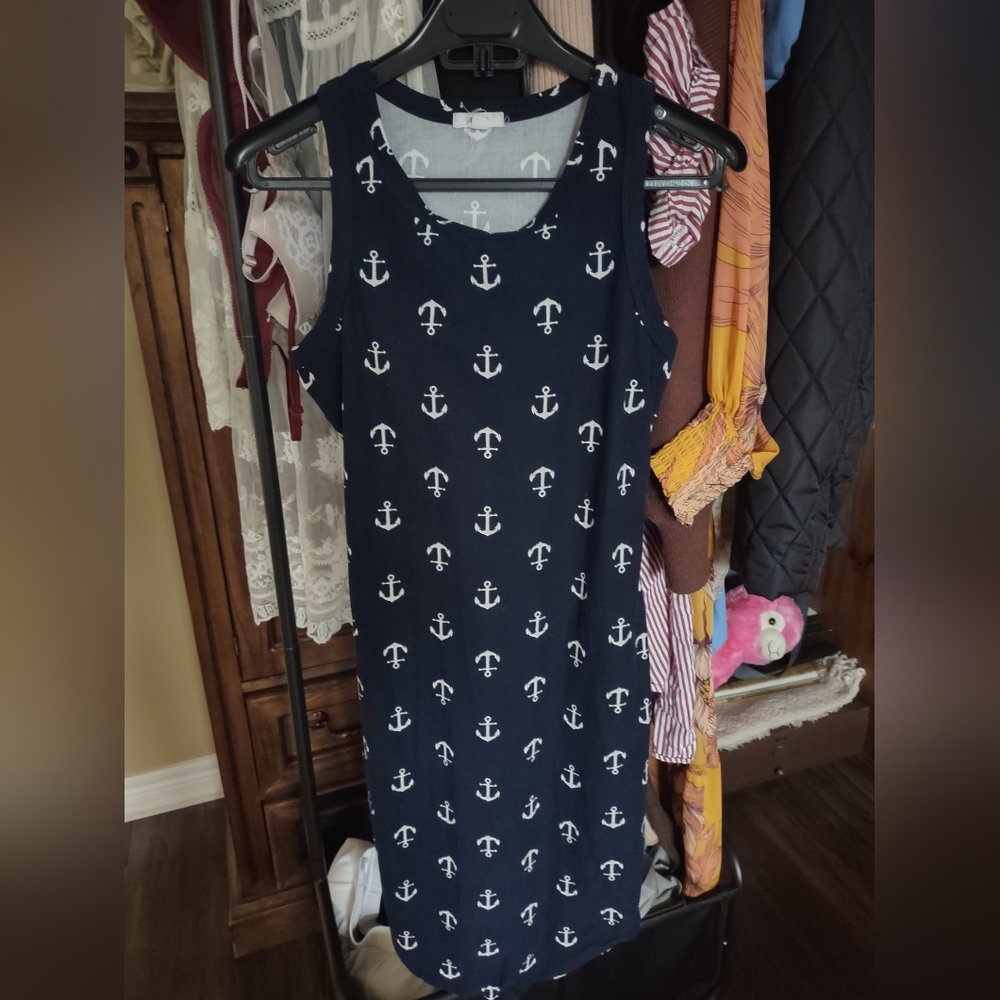 Navy Anchor Print Dress